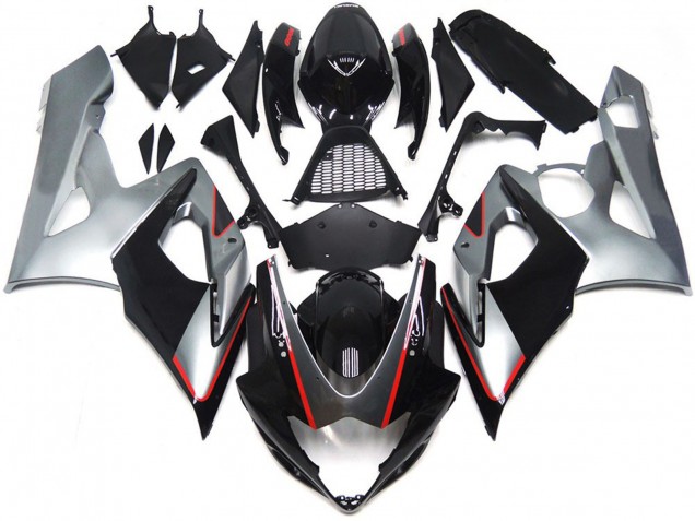 Black and Silver Gloss with Red Suzuki GSXR 1000 Fairings 2005-2006 Black and Silver Gloss with Red Suzuki GSXR 1000 Fairings 2005-2006