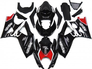 Black and White with Red Skrib Suzuki GSXR 1000 Fairings 2007-2008
