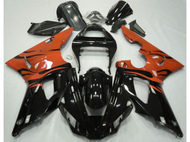 Black Flame & Orange Yamaha R1 Fairings 2000-2001 Black Flame & Orange Yamaha R1 Fairings 2000-2001