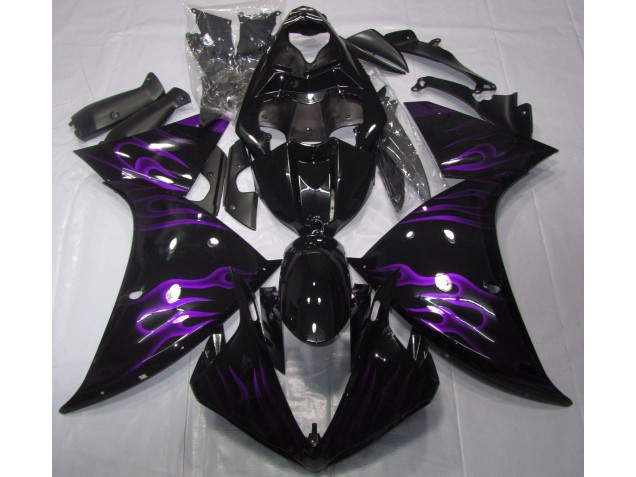 Black & Purple Flame Yamaha R1 Fairings 2009-2012