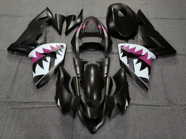 copy of Matte Black and Pink Shark Kawasaki ZX10R Fairings 2004-2005