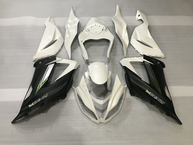 Crystal White & Satin Black Kawasaki ZX6R Fairings 2013-2018 Crystal White & Satin Black Kawasaki ZX6R Fairings 2013-2018