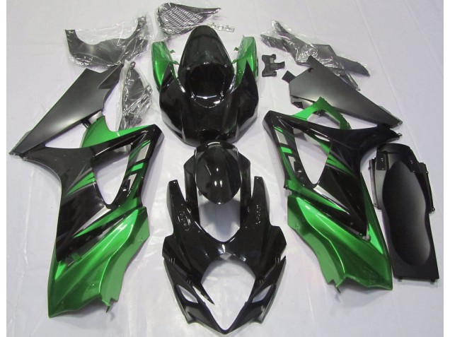 Gloss Black and Green Suzuki GSXR 1000 Fairings 2007-2008