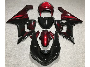 Gloss Black and Red Kawasaki ZX6R Fairings 2005-2006