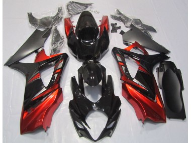 Gloss Black and Red Suzuki GSXR 1000 Fairings 2007-2008