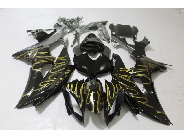 Gloss Black & Flame Yamaha R6 Fairings 2008-2016