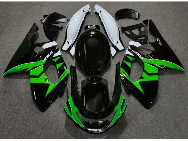 Gloss Black Green and White Yamaha YZF600 Fairings 1998-2007 Gloss Black Green and White Yamaha YZF600 Fairings 1998-2007