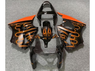 Gloss Black & Orange Flame Kawasaki ZX6R Fairings 2000-2002