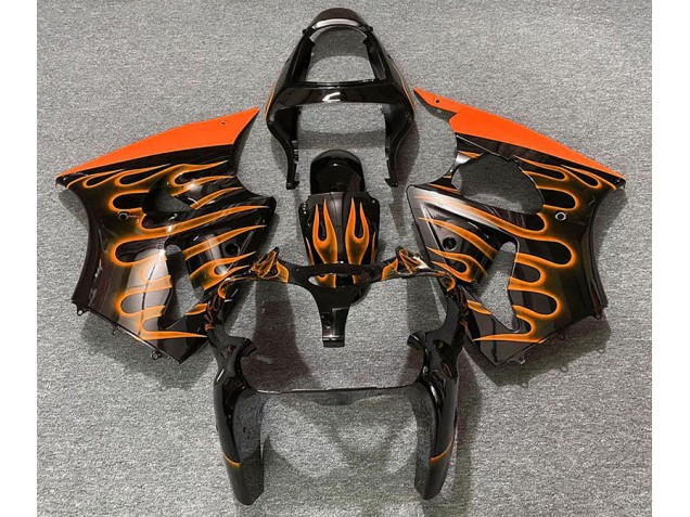 Gloss Black & Orange Flame Kawasaki ZX6R Fairings 2000-2002 Gloss Black & Orange Flame Kawasaki ZX6R Fairings 2000-2002