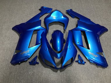 Gloss Blue & Chrome Logos Kawasaki ZX6R Fairings 2007-2008