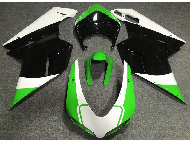 Gloss Green White and Black Ducati 848 1098 1198 Fairings 2007-2012 Gloss Green White and Black Ducati 848 1098 1198 Fairings 2007-2012