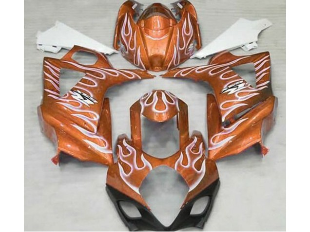 Gloss Orange and White Flame Suzuki GSXR 1000 Fairings 2007-2008 Gloss Orange and White Flame Suzuki GSXR 1000 Fairings 2007-2008