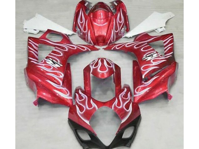 Gloss Red and White Flame Suzuki GSXR 1000 Fairings 2007-2008 Gloss Red and White Flame Suzuki GSXR 1000 Fairings 2007-2008
