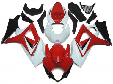 Gloss Red with White OEM Style Suzuki GSXR 1000 Fairings 2007-2008