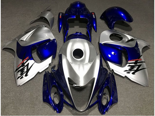 Gloss Silver and Blue Suzuki GSXR 1300 Fairings 2008-2019