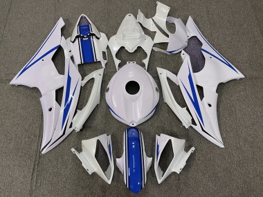 Gloss White and Blue Yamaha R6 Fairings 2008-2016