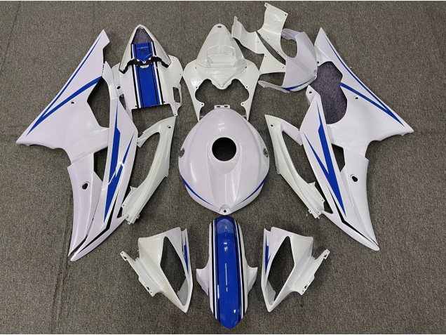 Gloss White and Blue Yamaha R6 Fairings 2008-2016 Gloss White and Blue Yamaha R6 Fairings 2008-2016