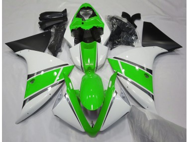 Gloss White and Green Yamaha R1 Fairings 2009-2012