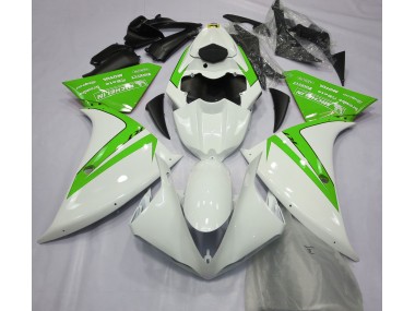 Gloss White and Green Yamaha R1 Fairings 2013-2014