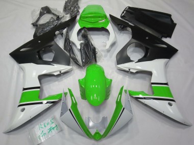 Gloss White and Green Yamaha R6 Fairings 2003-2005