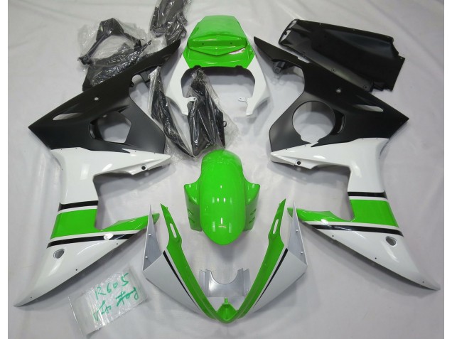 Gloss White and Green Yamaha R6 Fairings 2003-2005