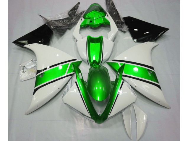 Gloss White and Metallic Green Yamaha R1 Fairings 2009-2012