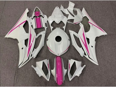 Gloss White and Pink Yamaha R6 Fairings 2008-2016