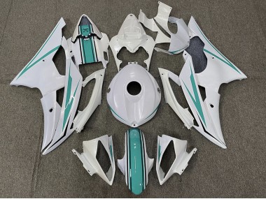 Gloss White and Teal Yamaha R6 Fairings 2008-2016