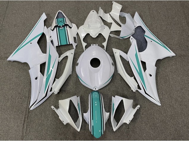 Gloss White and Teal Yamaha R6 Fairings 2008-2016 Gloss White and Teal Yamaha R6 Fairings 2008-2016