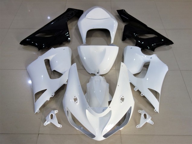 Gloss White & Black Kawasaki ZX6R Fairings 2005-2006 Gloss White & Black Kawasaki ZX6R Fairings 2005-2006