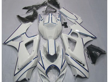 Gloss White Blue Pin Stripe Suzuki GSXR 1000 Fairings 2007-2008