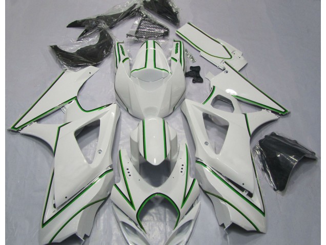 Gloss White Green Pin Stripe Suzuki GSXR 1000 Fairings 2007-2008 Gloss White Green Pin Stripe Suzuki GSXR 1000 Fairings 2007-2008