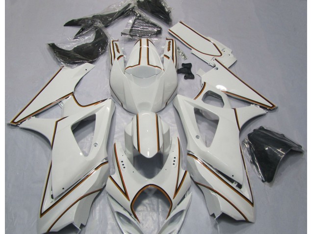Gloss White Orange Pin Stripe Suzuki GSXR 1000 Fairings 2007-2008 Gloss White Orange Pin Stripe Suzuki GSXR 1000 Fairings 2007-2008