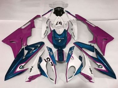 Gloss White & Pink and Blue BMW S1000RR Fairings 2009-2018