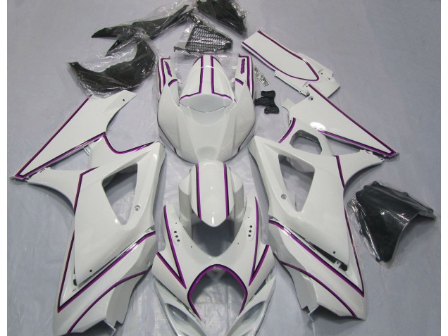 Gloss White Pink Pin Stripe Suzuki GSXR 1000 Fairings 2007-2008 Gloss White Pink Pin Stripe Suzuki GSXR 1000 Fairings 2007-2008