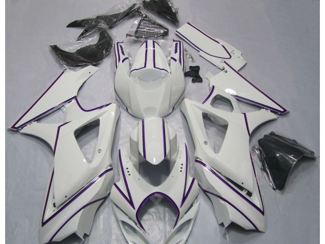 Gloss White Purple Pin Stripe Suzuki GSXR 1000 Fairings 2007-2008 Gloss White Purple Pin Stripe Suzuki GSXR 1000 Fairings 2007-2008