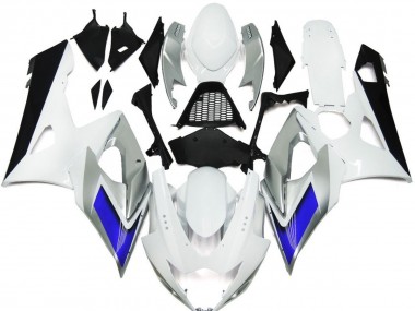 Gloss White Style with Silver Hints and Blue Suzuki GSXR 1000 Fairings 2005-2006