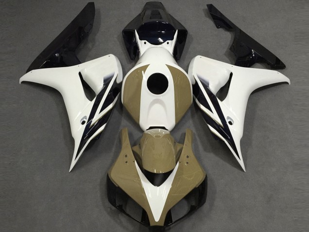 Gloss White Tan Black Honda CBR1000RR Fairings 2006-2007 Gloss White Tan Black Honda CBR1000RR Fairings 2006-2007