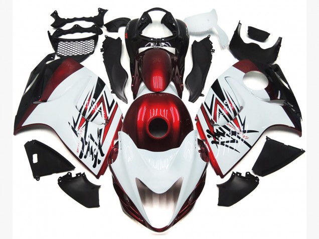 Gloss White with Deep Red Custom Suzuki GSXR 1300 Fairings 2008-2019 Gloss White with Deep Red Custom Suzuki GSXR 1300 Fairings 2008-2019