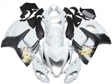 Gloss White with Silver Style Suzuki GSXR 1300 Fairings 2008-2019