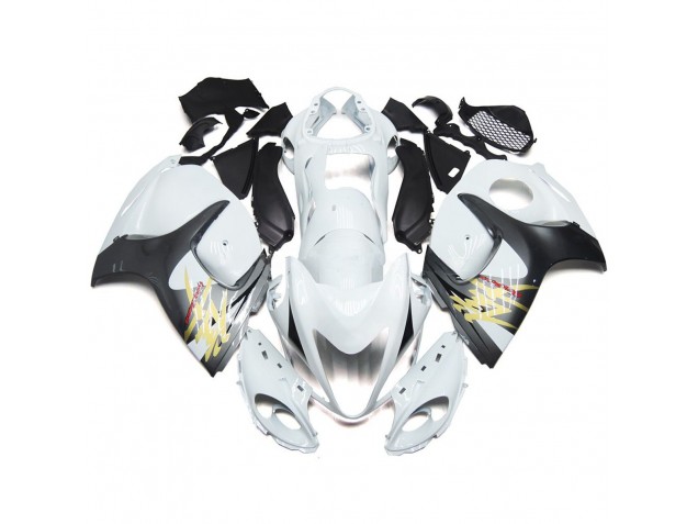 Gloss White with Silver Style Suzuki GSXR 1300 Fairings 2008-2019 Gloss White with Silver Style Suzuki GSXR 1300 Fairings 2008-2019