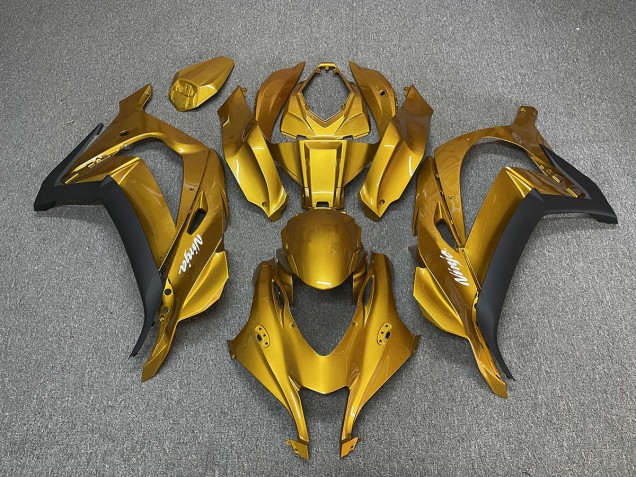 Gold with Ninja White Kawasaki ZX10R Fairings 2016-2019 Gold with Ninja White Kawasaki ZX10R Fairings 2016-2019