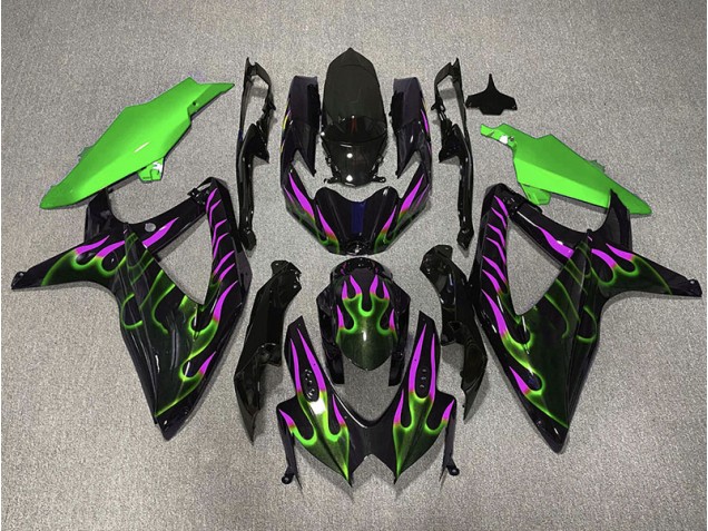 Green and Magenta Flame Suzuki GSXR 600-750 Fairings 2008-2010 Green and Magenta Flame Suzuki GSXR 600-750 Fairings 2008-2010
