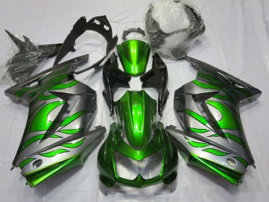 Green and Silver Flame Kawasaki Ninja 250 Fairings 2008-2013