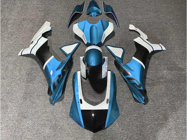 Light Blue & Carbon Fiber Accents Yamaha R1 Fairings 2015-2019 Light Blue & Carbon Fiber Accents Yamaha R1 Fairings 2015-2019