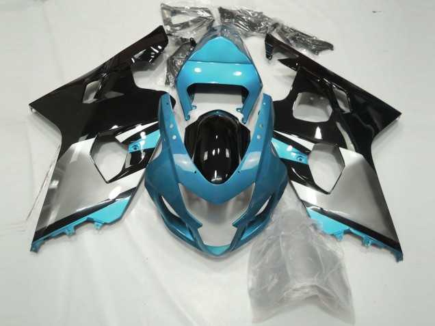 Light Blue Silver and Black Suzuki GSXR 600-750 Fairings 2004-2005