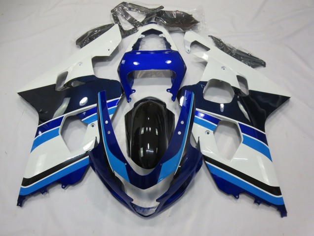 Light Blue White and Black Suzuki GSXR 600-750 Fairings 2004-2005 Light Blue White and Black Suzuki GSXR 600-750 Fairings 2004-2005