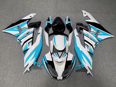 Light Blue White and Black Zag Kawasaki ZX6R Fairings 2009-2012