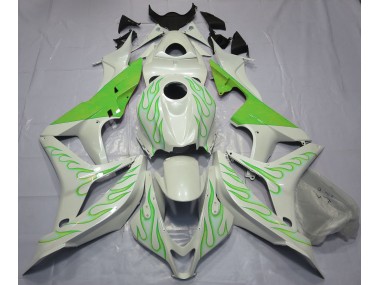 Lime Green Flame on White Honda CBR600RR Fairings 2007-2008
