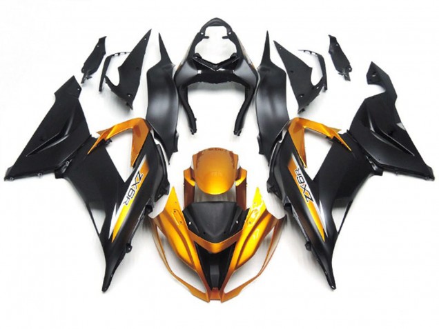 Matte Black and Gold Kawasaki ZX6R Fairings 2013-2018 Matte Black and Gold Kawasaki ZX6R Fairings 2013-2018
